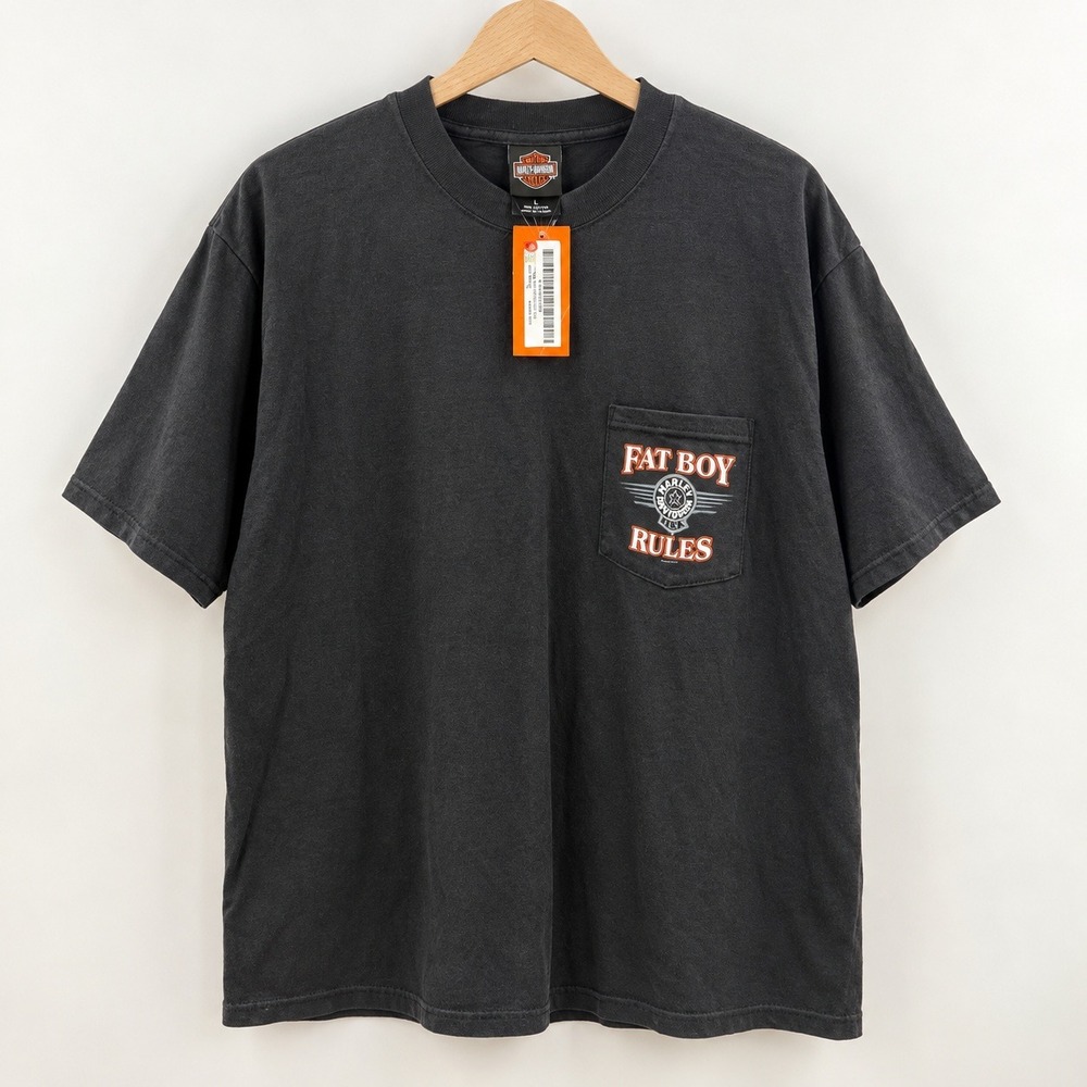 Harley Davidson Biker Gorpcore Pocket Tee Mens Large Fat Boy Rules Graphic Tee